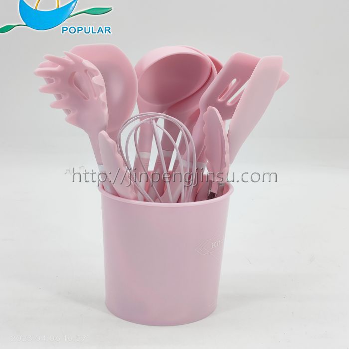 set of 12 pink silicone kitchen utensils