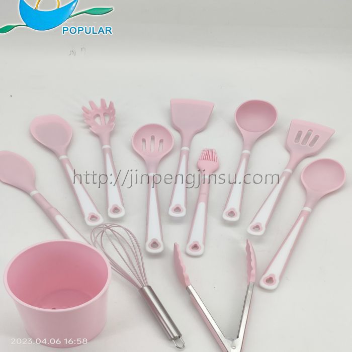 set of 12 pink silicone kitchen utensils