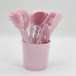set of 12 pink silicone kitchen utensils