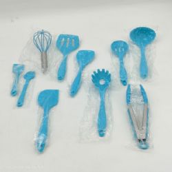 Set of 10 blue  silicone kitchen utensils